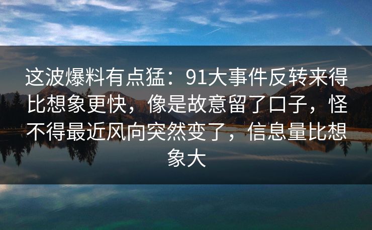 这波爆料有点猛：91大事件反转来得比想象更快，像是故意留了口子，怪不得最近风向突然变了，信息量比想象大